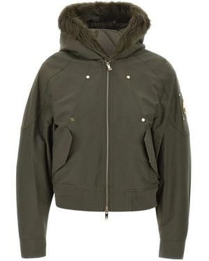 Moose Knuckles Fur-Trimmed Logo-Detail Bomber Jacket - Green