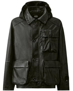C.P. Company Goggle-Detail Leather Jacket - Black