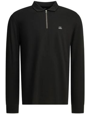 C.P. Company Stretch Piquet Long Sleeve Zip Polo - Black