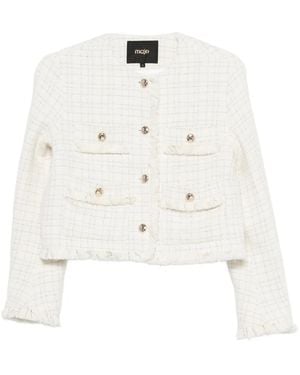 Maje Fringed Buttoned Tweed Jacket - White