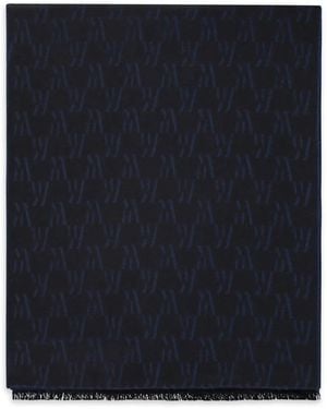 Moorer Monogram Fringed Scarf - Blue