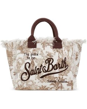 MC2 Saint Barth Vanity Jungle-Print Fringed Tote Bag - White