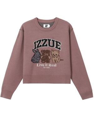 Izzue Graphic-Intarsia Crew-Neck Sweater - Purple
