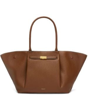 DeMellier The New York Contrast-Stitching Leather Tote Bag - Brown