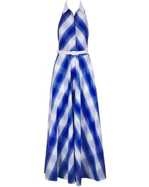 Sara Roka Checked Halterneck Dress - Blue