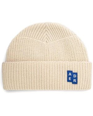 Adererror Ribbed-Knit Logo Beanie - Natural