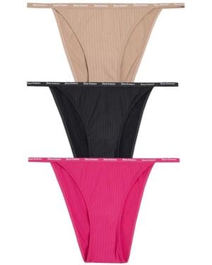 Juicy Couture Perizomi A Coste Con Fascia Con Logo - Rosa