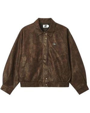 Izzue Logo-Plaque Oversized Jacket - Brown