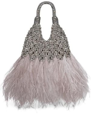 HIBOURAMA Mini Vannifique Plumes Feather-Embellished Tote Bag - Grey