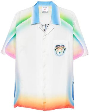 CASABLANCA Multicolour Airspray Short Sleeve Silk Shirt - Blue