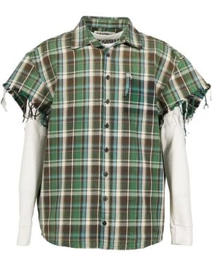 Satoshi Nakamoto Bender Plaid Frayed Shirt - Green