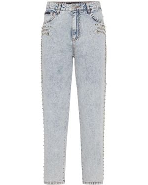 Philipp Plein Vaqueros Ajustados Con Parche Del Logo - Azul