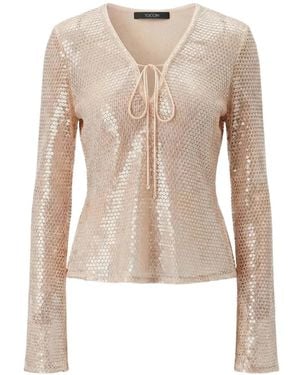 Toccin Zuri Sequin-Embellished Flared-Sleeve Blouse - White