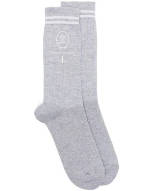 Brunello Cucinelli Chaussettes À Logo Brodé - Gris