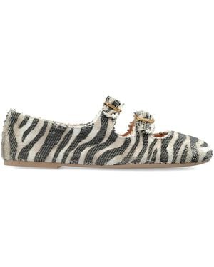 Agl Attilio Giusti Leombruni Zebra-Print Buckle Ballet Flats - White