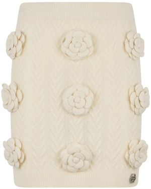 Philipp Plein Knitted Mini Skirt Roses - Natural