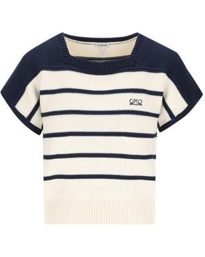 Loewe Pull Rayé À Logo Anagram Brodé - Bleu