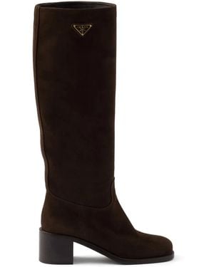 Prada 55Mm Suede Boots - Black