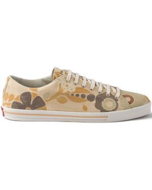 Prada Floral-Print Lace-Up Trainers - Natural