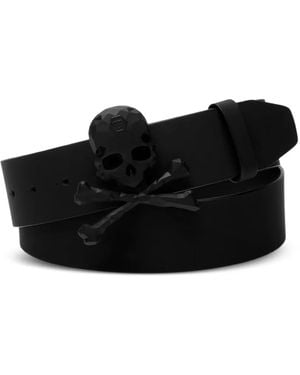 Philipp Plein Skull & Bones Leather Belt - Black