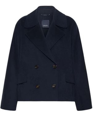 Max Mara Double-Breasted Virgin Wool Coat - Blue