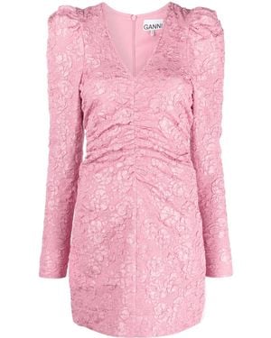 Ganni Floral-Jacquard Tonal Minidress - Pink