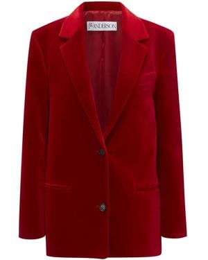 JW Anderson Floral-Appliqué Velour Blazer - Red