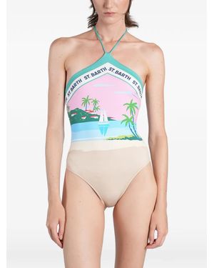 MC2 Saint Barth Graphic-Print Halterneck Swimsuit - Blue