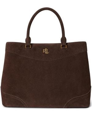 Ralph Lauren Large Marcy Perforated Suede Satchel Bag - Brown