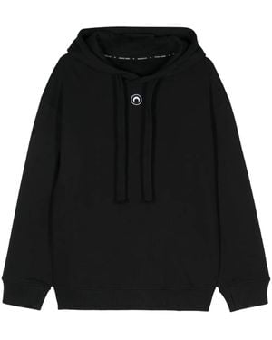 Marine Serre Crescent Moon-Embroidery Hoodie - Black
