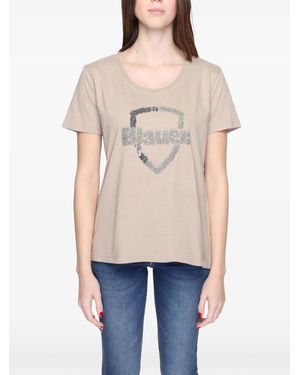 Blauer Sequin-Embellished Logo T-Shirt - Natural