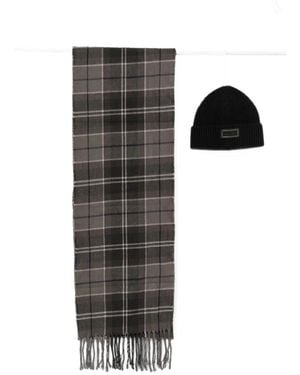 Barbour Sweeper Tartan-Pattern Scarf And Beanie Hat Set - Black