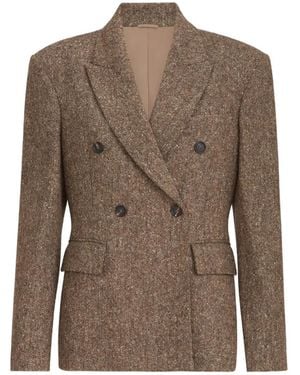 Brunello Cucinelli Virgin Wool Donegal Blazer With Monili - Brown