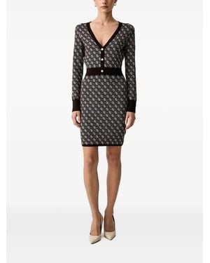 Guess Robe Courte À Motif Monogrammé Et Col V - Black