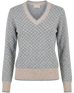 Drumohr Razor Blade Geometric-Pattern V-Neck Sweater - Gray