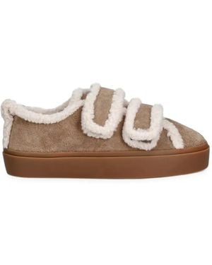 Inuikii Shearling-Trim Touch-Strap Sneakers - Brown