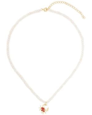 Eshvi Collar con perlas y colgante de cangrejo - Blanco