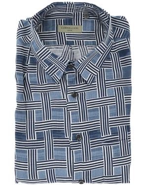 Corneliani Circle Basketweave-Pattern Shirt - Blue