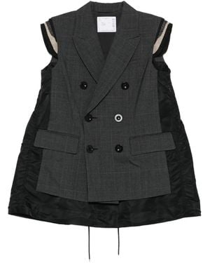 Sacai Glen Double-Breasted Checked Vest - Black