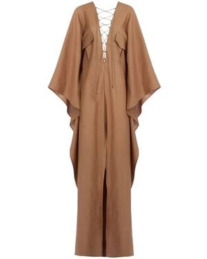 ‎Taller Marmo Mojave Lace-Up Kaftan Maxi Dress - Brown