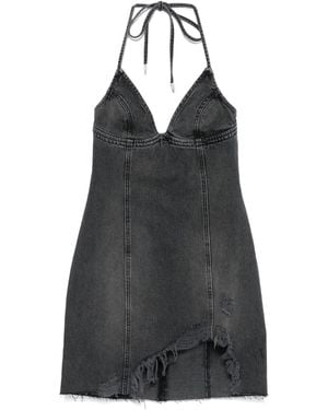 Blumarine Halter-Neck Frayed Denim Dress - Black