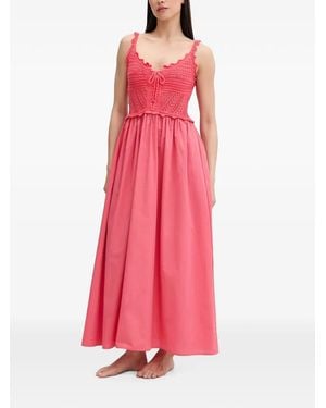 Liu Jo Crochet-Knit Lace-Up Midi Dress - Pink