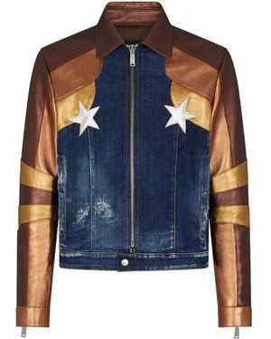 DSquared² Brown Pornstar Panelled Denim Jacket - Blue