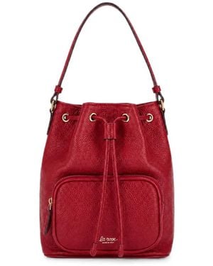 LA ROSE Drawstring Pocket Bucket Bag - Red