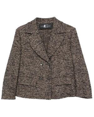 Luisa Cerano Double-Breasted Herringbone-Tweed Jacket - Brown