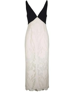 Lela Rose V-Neck Floral Dress - White