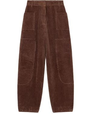 Ganni Pantalon Droit En Velours Côtelé - Marron