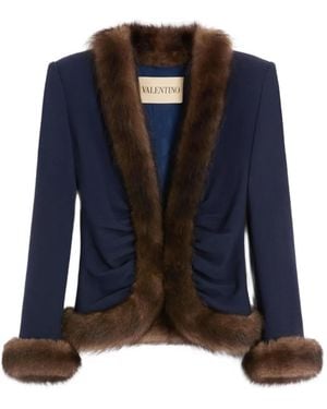 Valentino Garavani Fur-Trimmed Crepe Jacket - Blue
