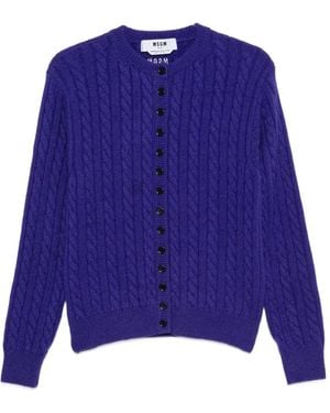 MSGM Cable-Knit Button-Front Cardigan - Blue