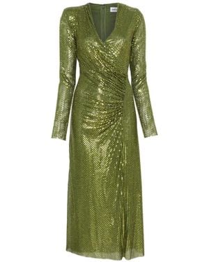 Self-Portrait Rhinestone-Embellished Ruched Midi Dress - Green